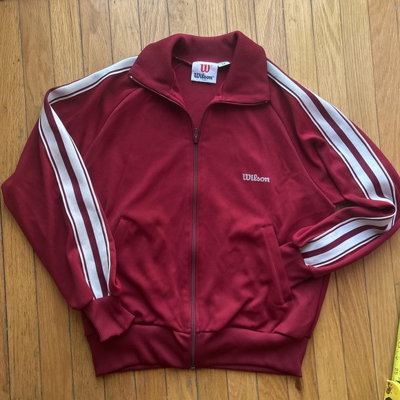 Vintage 70s Red Wilson Retro Stripe Zip up Track Jacket Activewear Mens M
